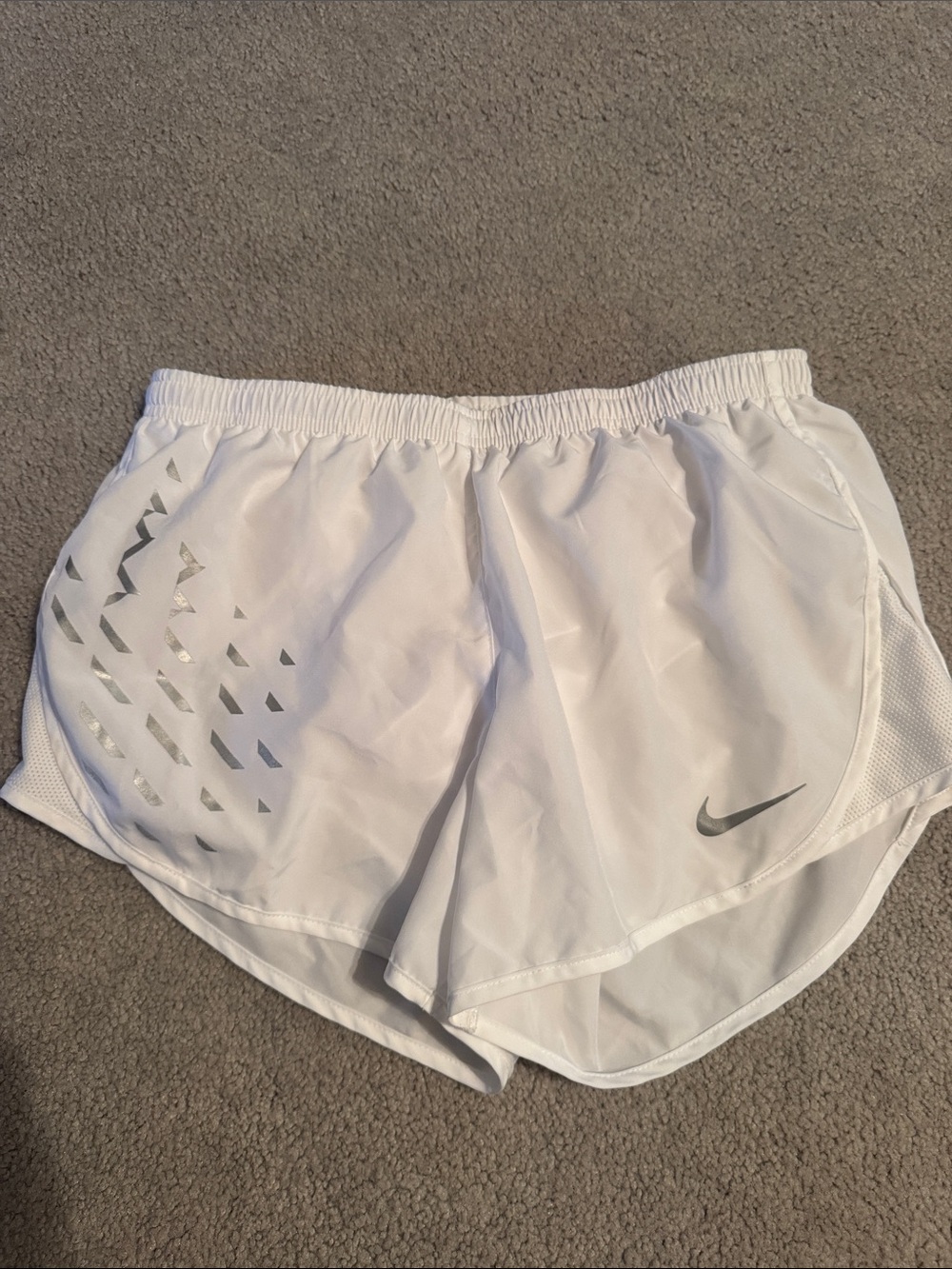 Nike White Women's Athletic Dri-FitRunning Shorts with Reflective Silver Swoosh